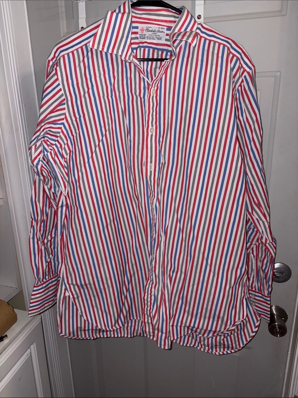 Turnbull & Asser Red, Blue & White Vertical Stripe Button-Down Shirt